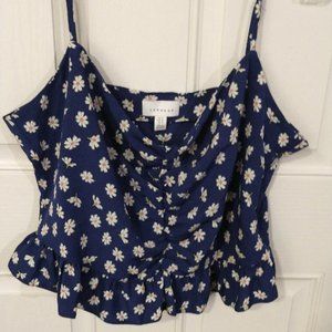 TOPSHOP Crop Top Daisy Floral Blue Adjustable Spaghetti Strap Sz 12 Ruffle Boho